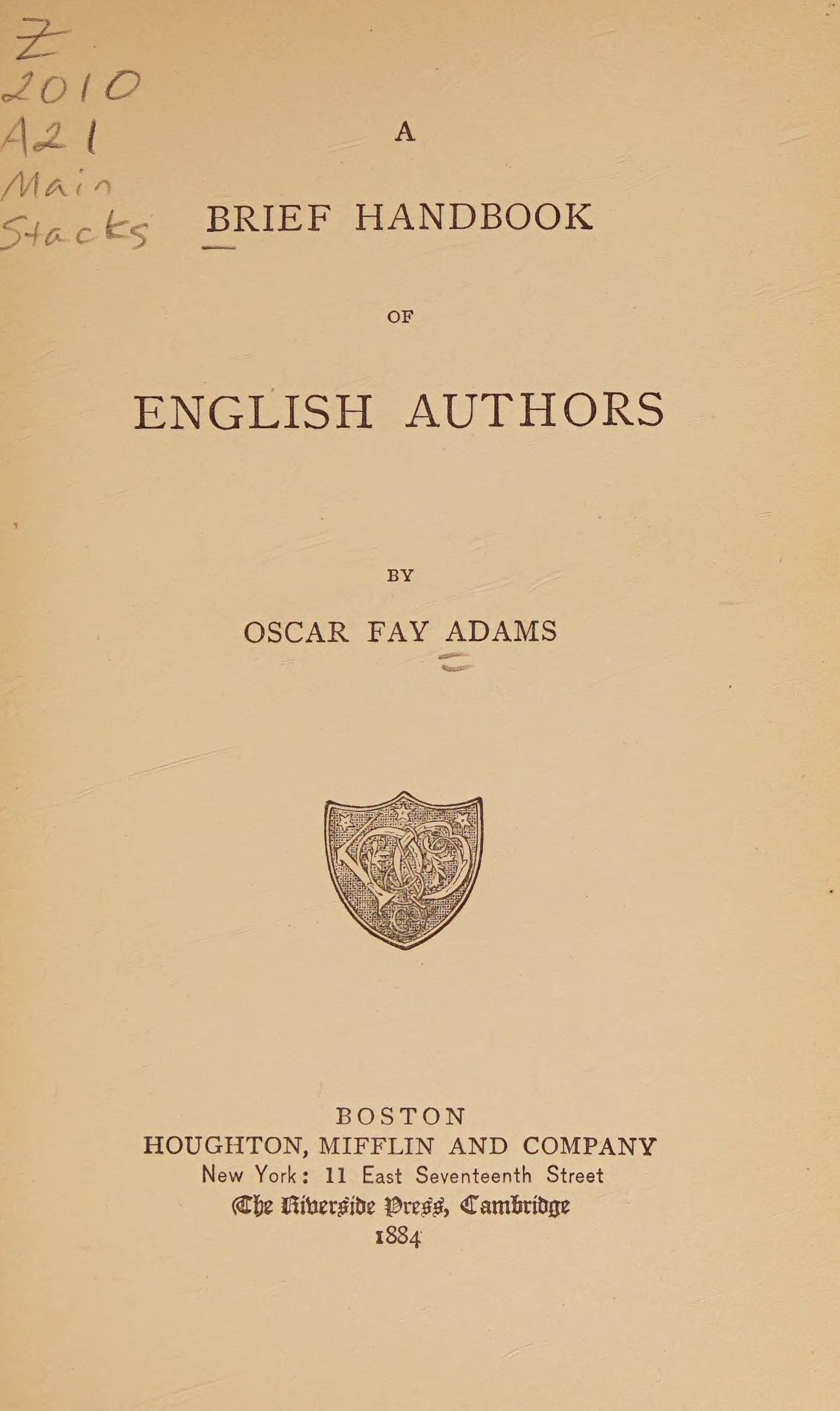 جلد کتاب A Brief Handbook of English Authors