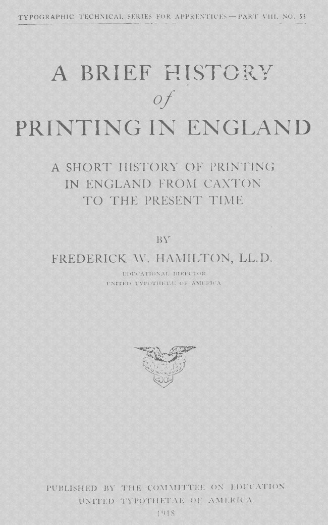 جلد کتاب A Brief History of Printing in England