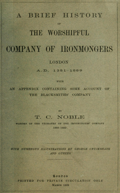 جلد کتاب A Brief History of the Worshipful Company of Ironmongers, London A.D. 1351-1889