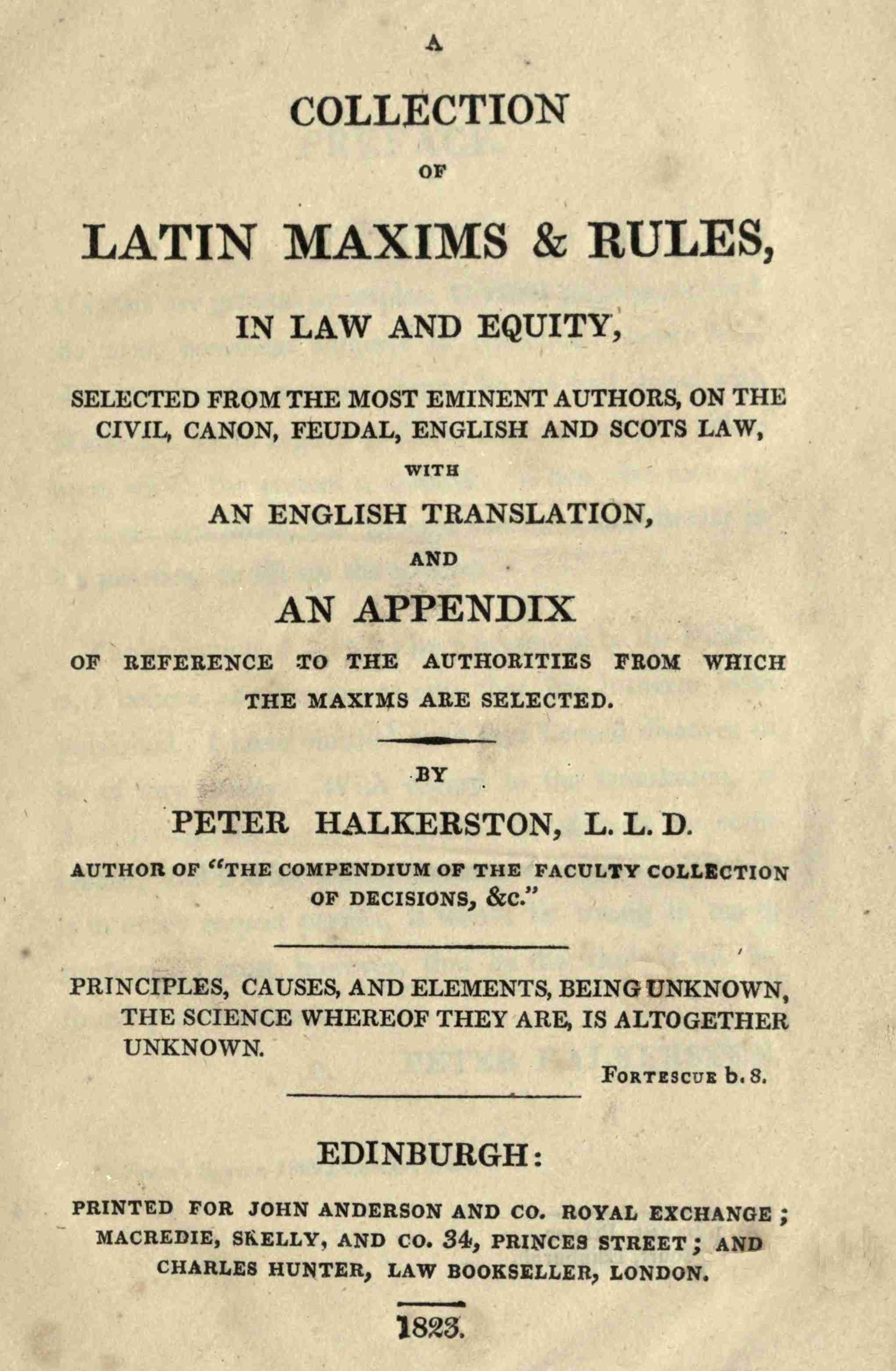 جلد کتاب A Collection of Latin Maxims & Rules, in Law and Equity