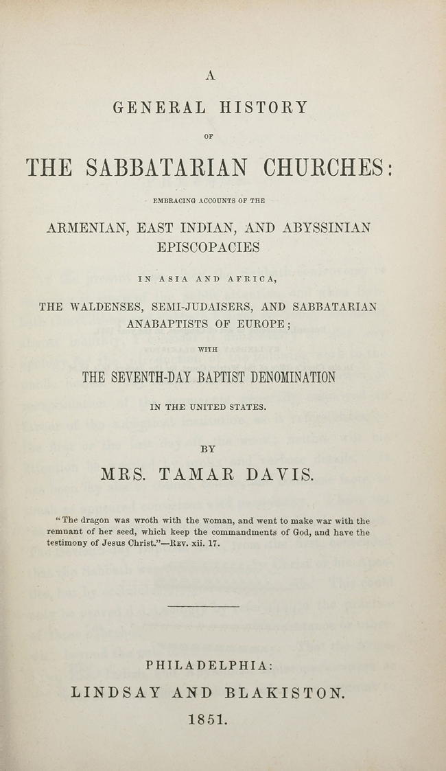جلد کتاب A General History of the Sabbatarian Churches