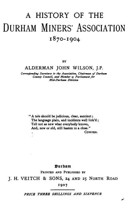 جلد کتاب A History of the Durham Miner's Association 1870-1904
