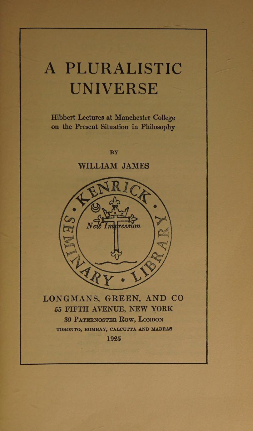 جلد کتاب A Pluralistic Universe