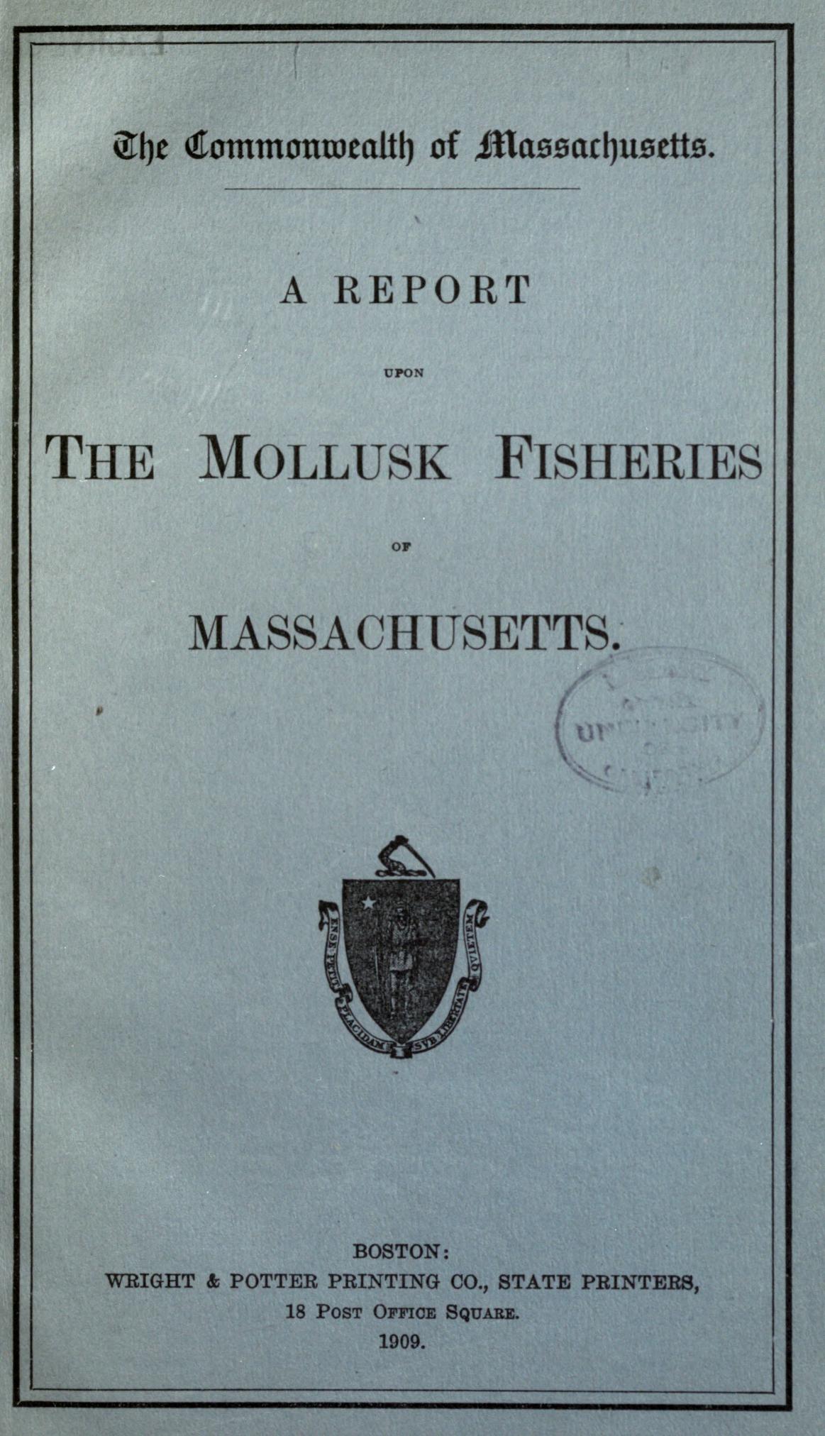 جلد کتاب A Report upon the Mollusk Fisheries of Massachusetts