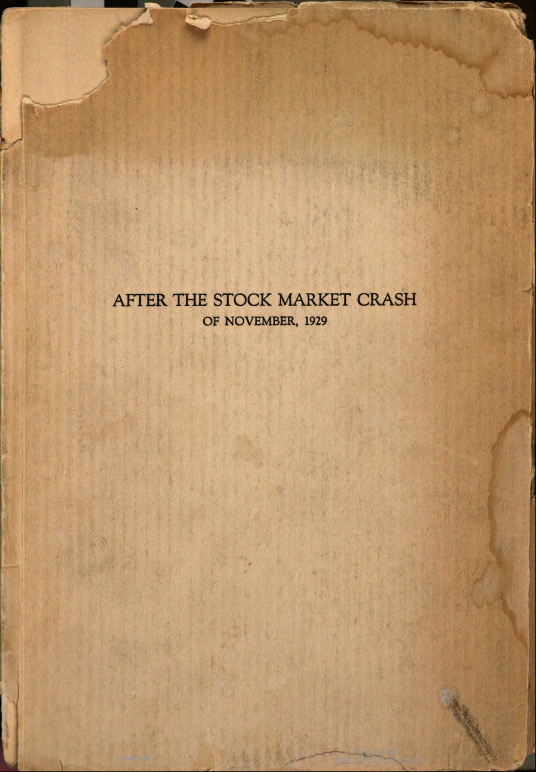 جلد کتاب After the stock market crash of November, 1929