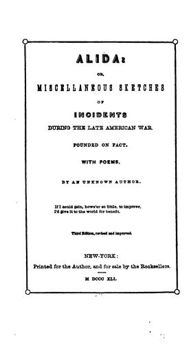 جلد کتاب Alida; or, Miscellaneous Sketches of Incidents During the Late American War