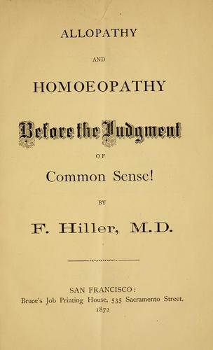 جلد کتاب Allopathy and Homoeopathy Before the Judgment of Common Sense!