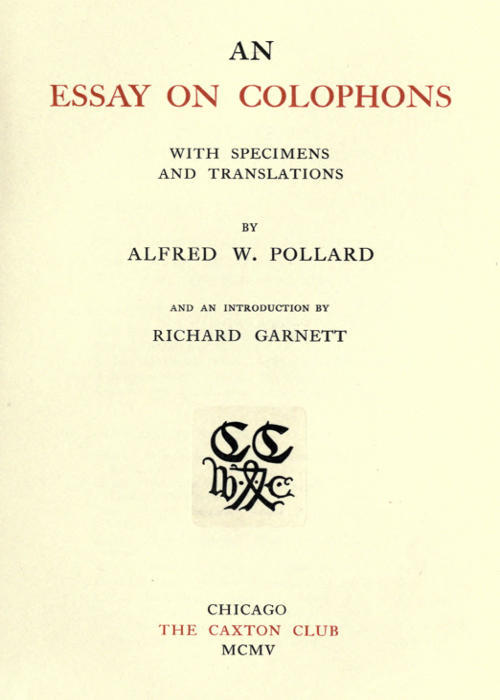 جلد کتاب An Essay on Colophons, with Specimens and Translations