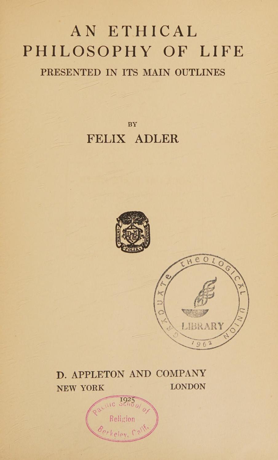 جلد کتاب An Ethical Philosophy of Life