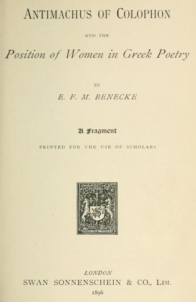 جلد کتاب Antimachus of Colophon and the Position of Women in Greek Poetry