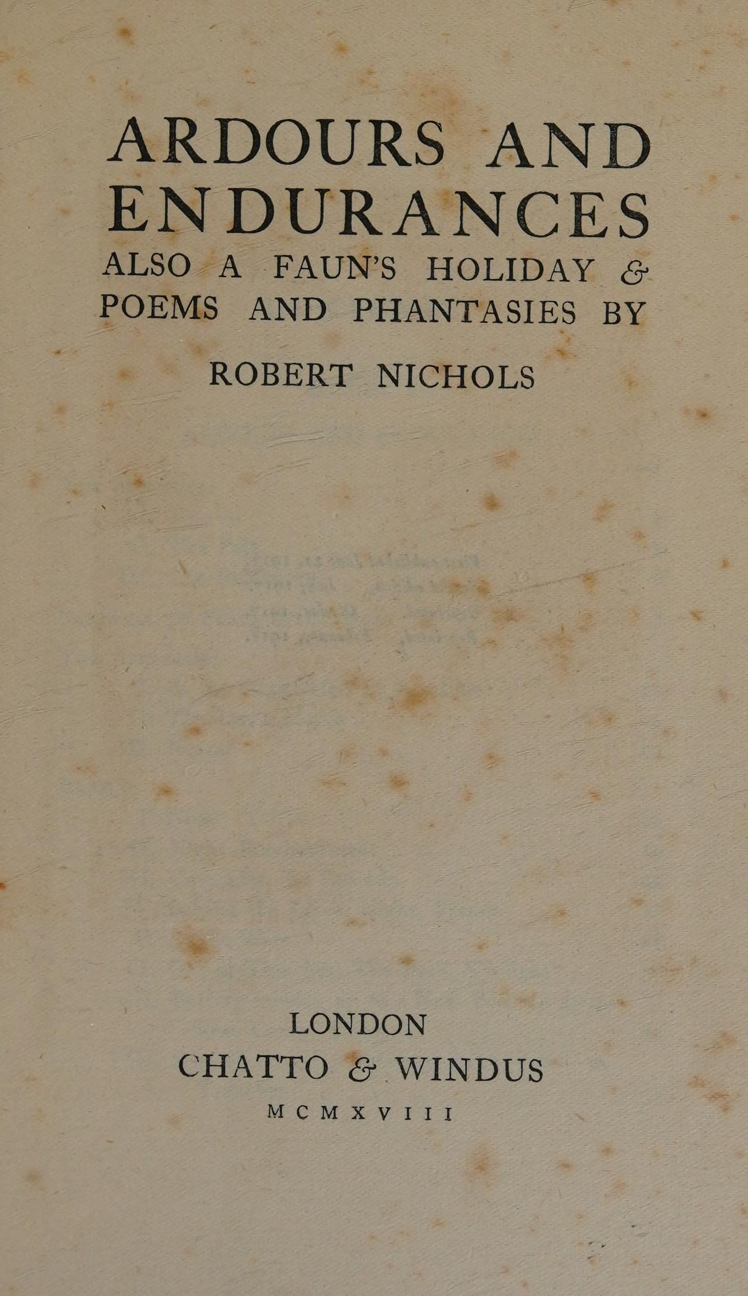 جلد کتاب Ardours and Endurances; Also, A Faun's Holiday & Poems and Phantasies