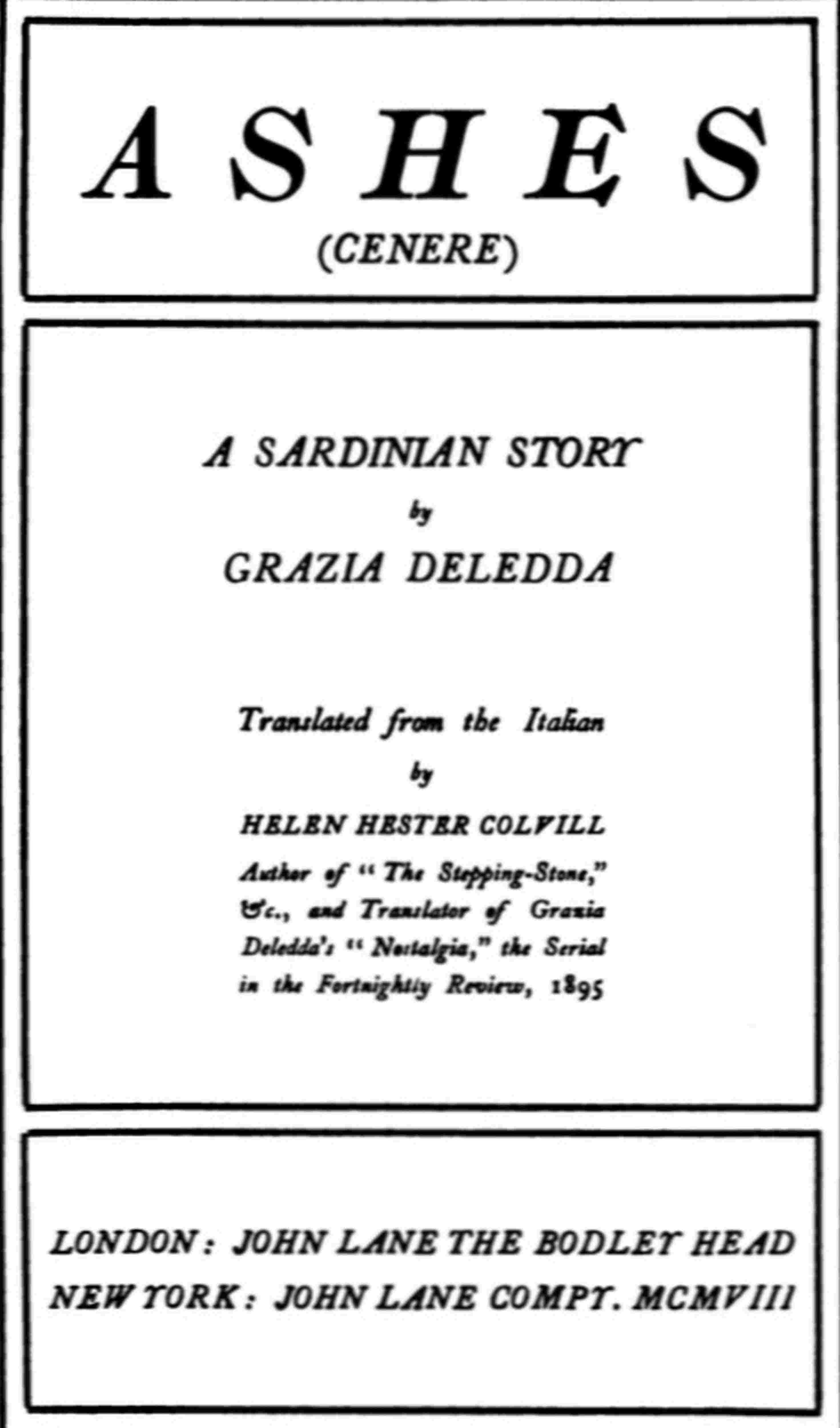جلد کتاب Ashes (Cenere): A Sardinian Story