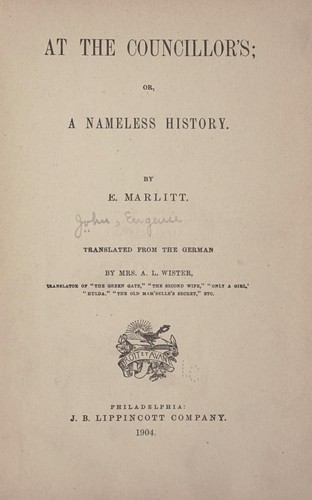 جلد کتاب At the Councillor's; or, A Nameless History