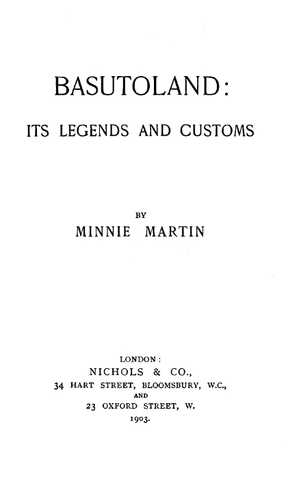 جلد کتاب Basutoland: Its Legends and Customs