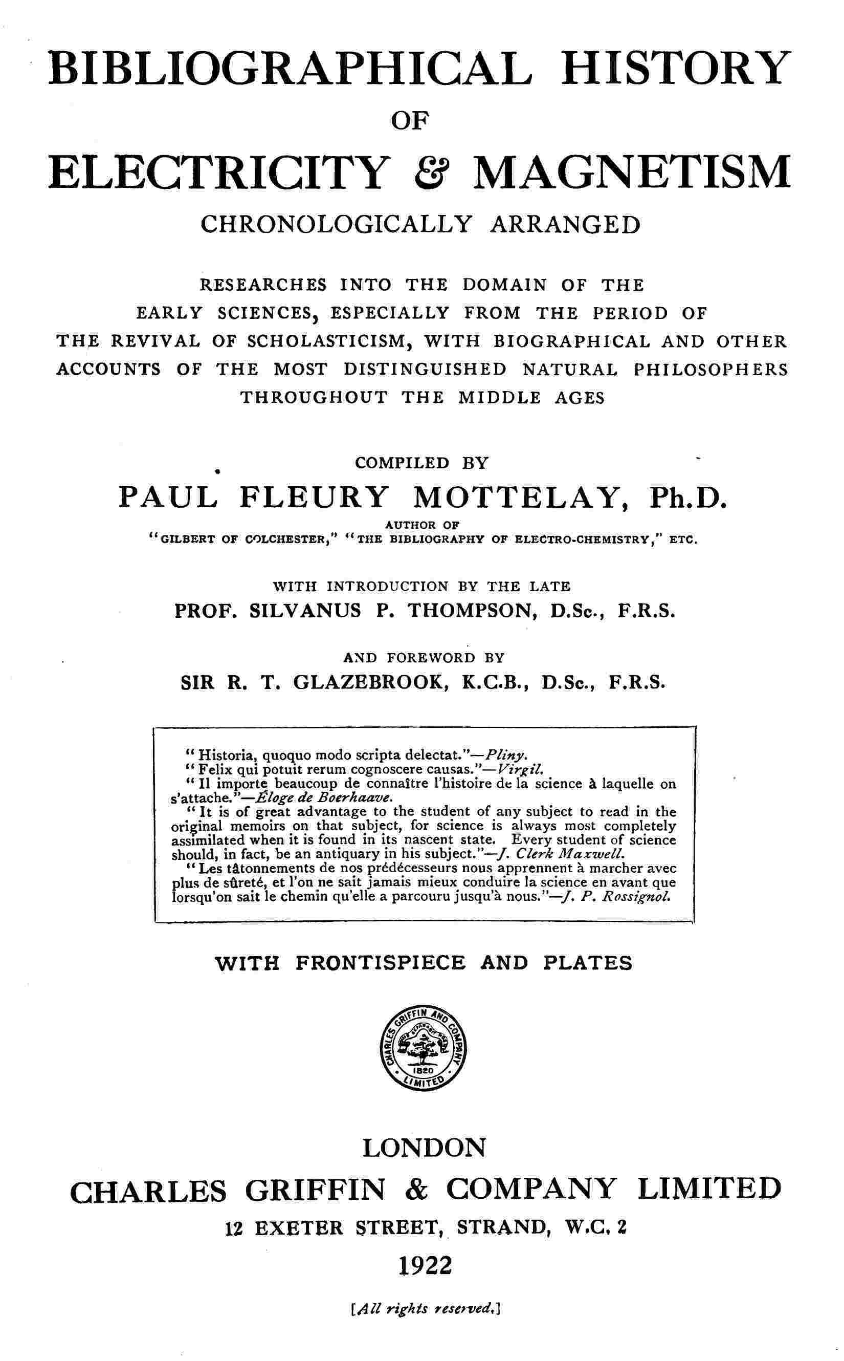جلد کتاب Bibliographical History of Electricity & Magnetism
