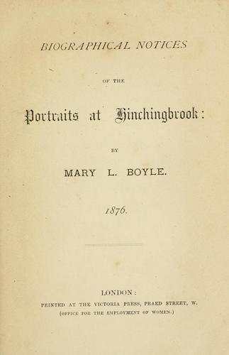 جلد کتاب Biographical Notices of the Portraits at Hinchingbrook