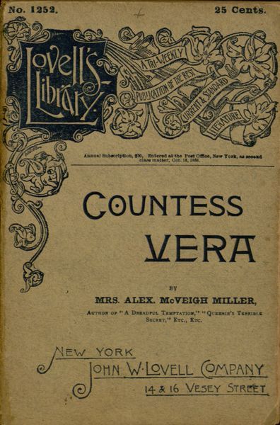 جلد کتاب Countess Vera; or, The Oath of Vengeance