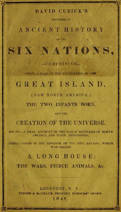 جلد کتاب David Cusick's Sketches of Ancient History of the Six Nations