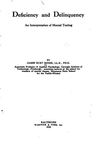 جلد کتاب Deficiency and Delinquency: An Interpretation of Mental Testing
