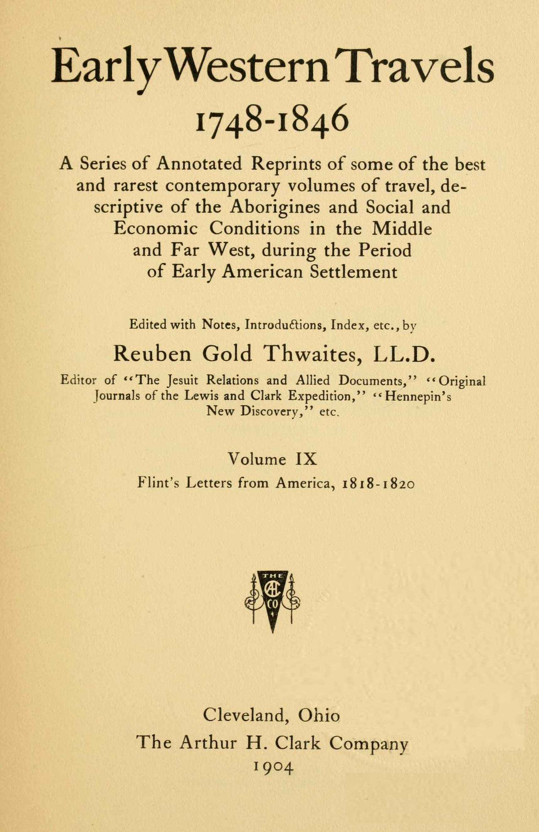 جلد کتاب Flint's Letters from America, 1818-1820