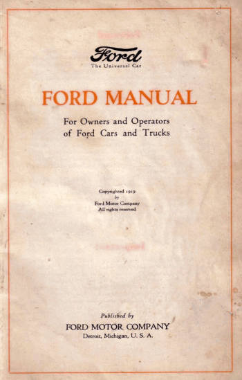 جلد کتاب Ford Manual for Owners and Operators of Ford Cars and Trucks (1919)