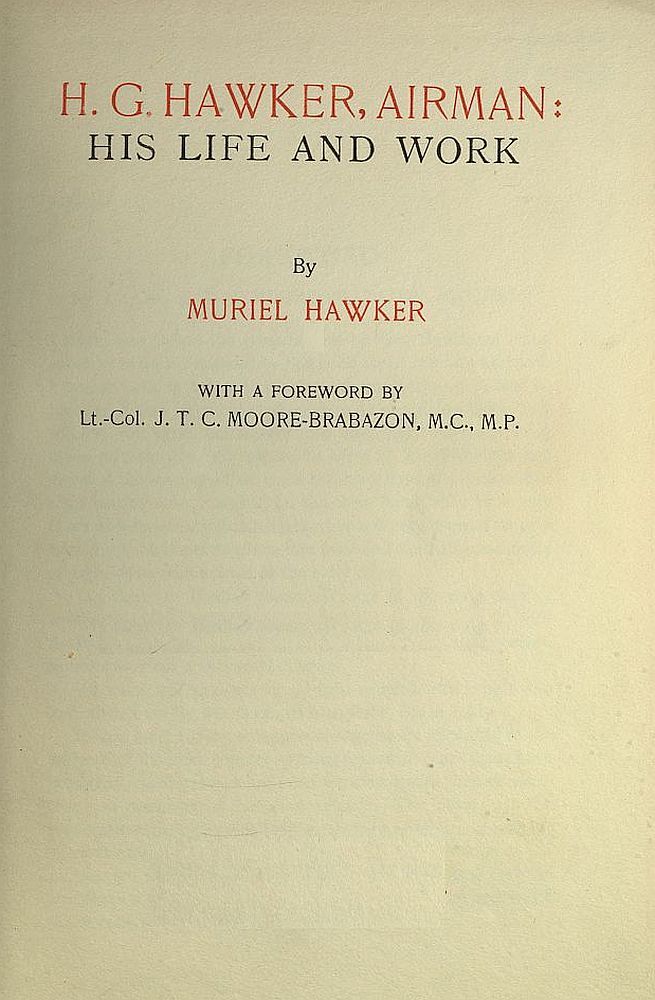 جلد کتاب H. G. Hawker, airman: his life and work