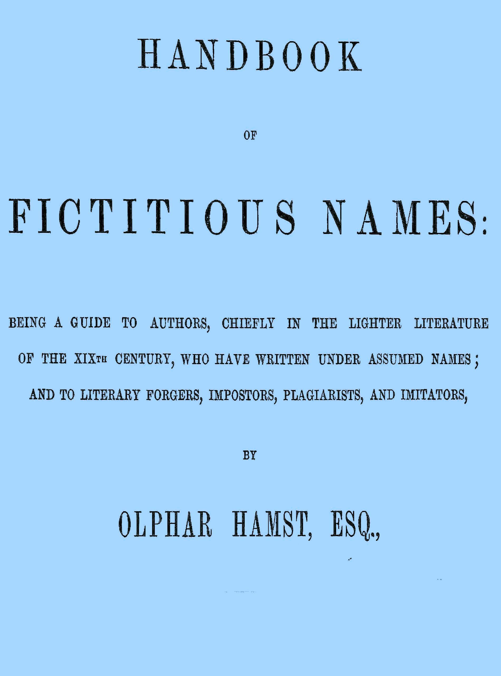 جلد کتاب Handbook of fictitious names