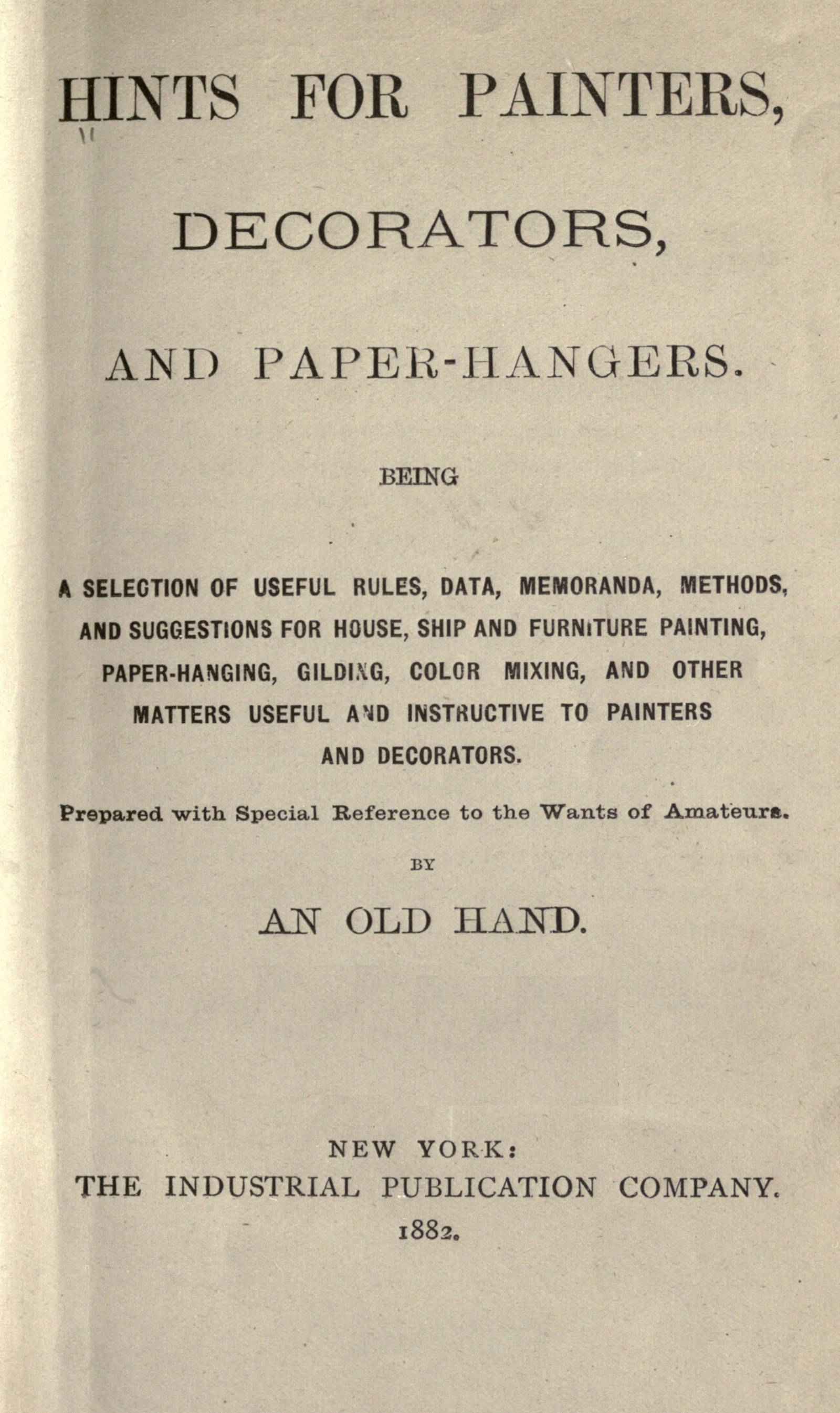 جلد کتاب Hints for Painters, Decorators, and Paper-Hangers