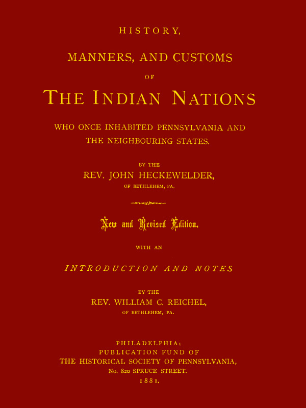 جلد کتاب History, Manners, and Customs of the Indian Nations Who Once Inhabited Pennsylvania