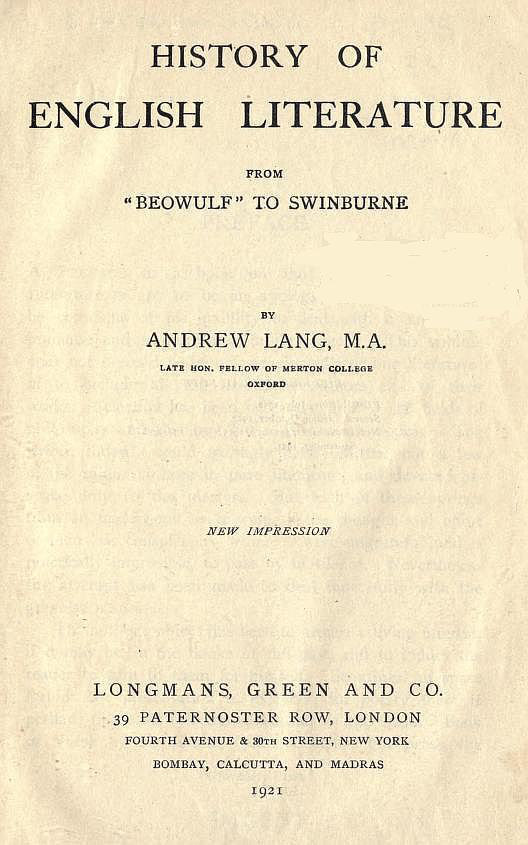 جلد کتاب History of English Literature from "Beowulf" to Swinburne