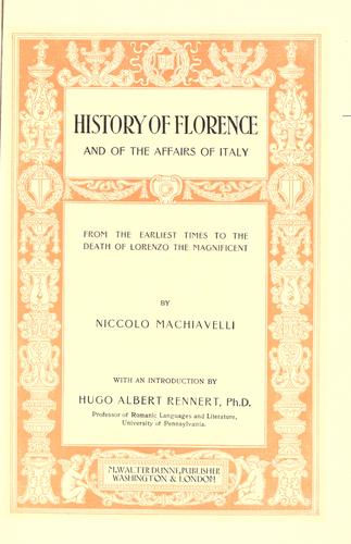 جلد کتاب History of Florence and of the Affairs of Italy