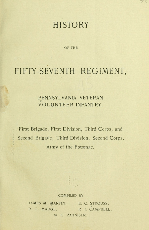 جلد کتاب History of the Fifty-Seventh Regiment, Pennsylvania Veteran Volunteer Infantry