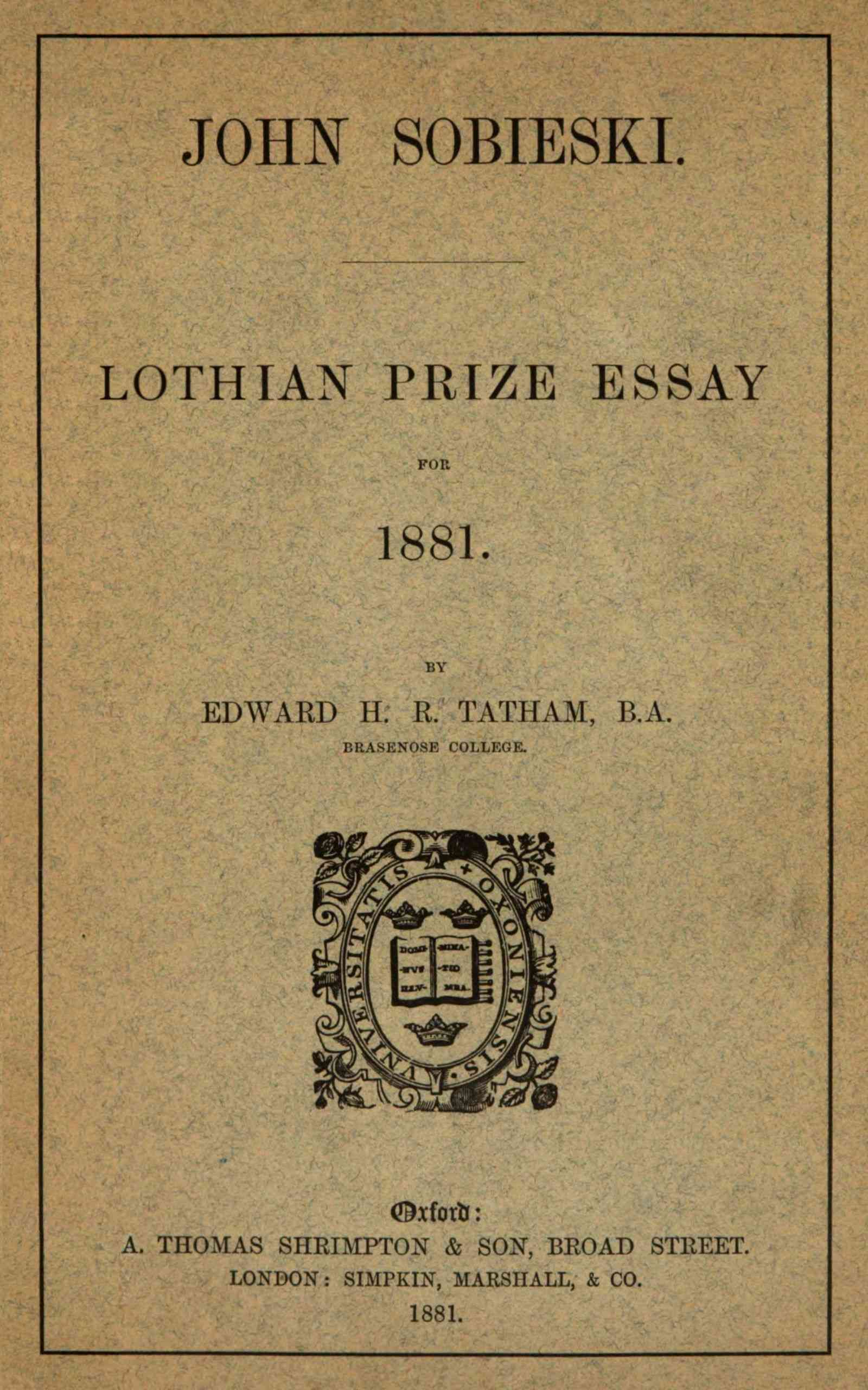 جلد کتاب John Sobieski: Lothian prize essay for 1881