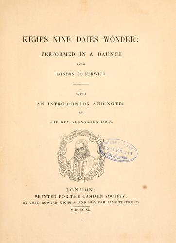 جلد کتاب Kemps Nine Daies Wonder: Performed in a Daunce from London to Norwich