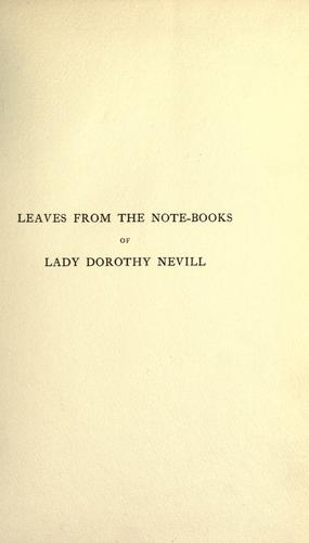 جلد کتاب Leaves from the Note-Books of Lady Dorothy Nevill