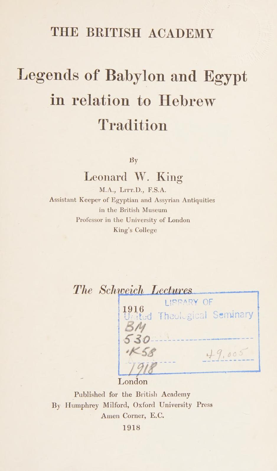 جلد کتاب Legends of Babylon and Egypt in Relation to Hebrew Tradition