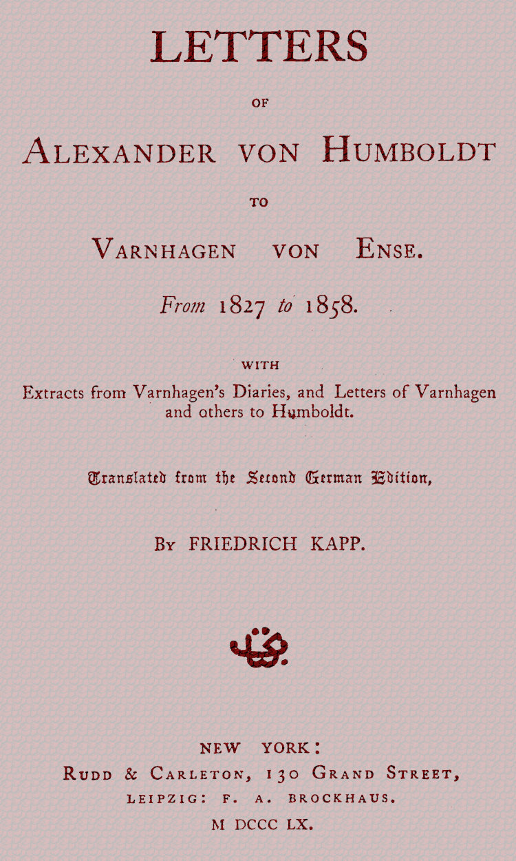 جلد کتاب Letters of Alexander von Humboldt to Varnhagen von Ense