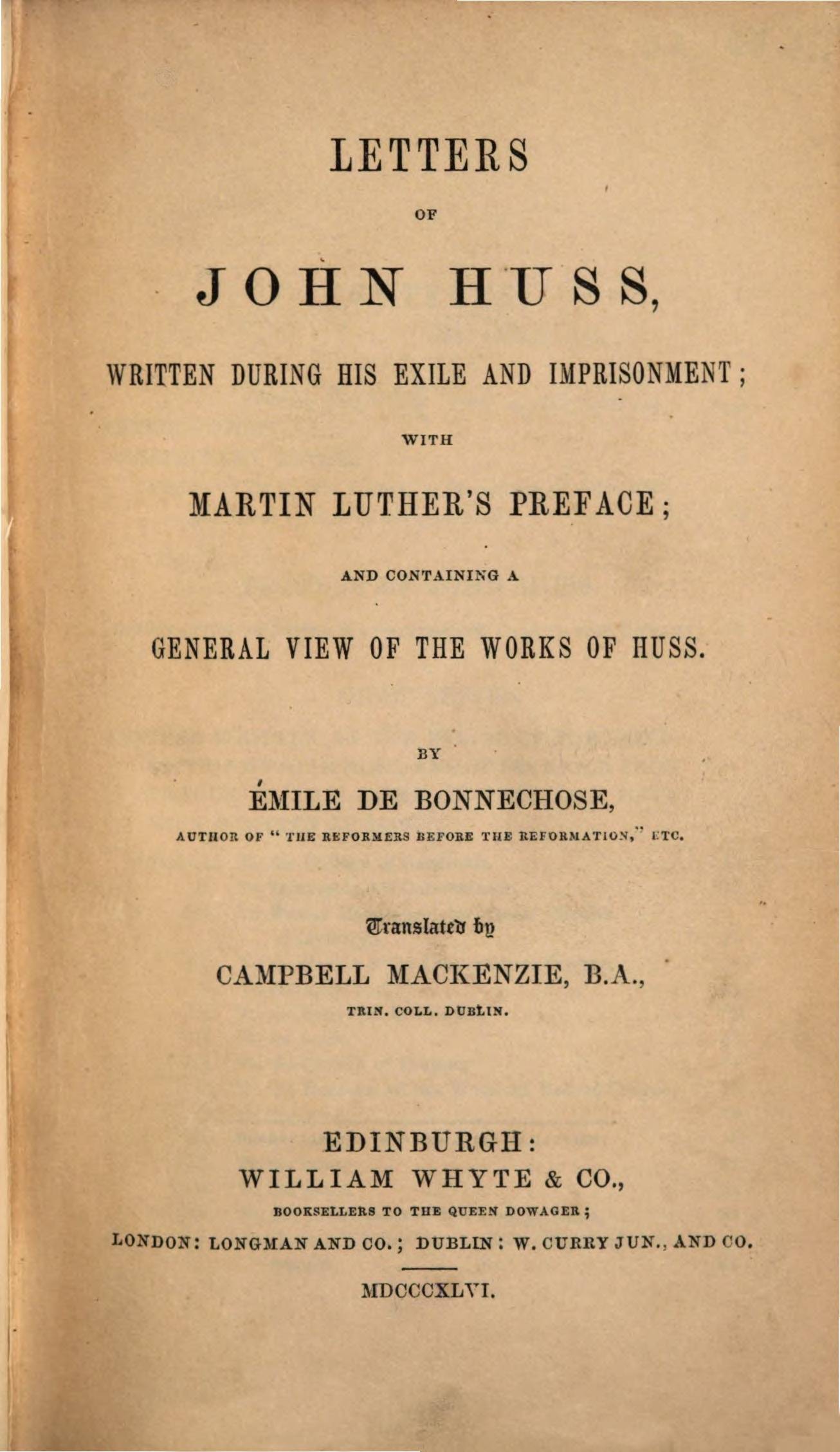 جلد کتاب Letters of John Huss, Written During His Exile and Imprisonment