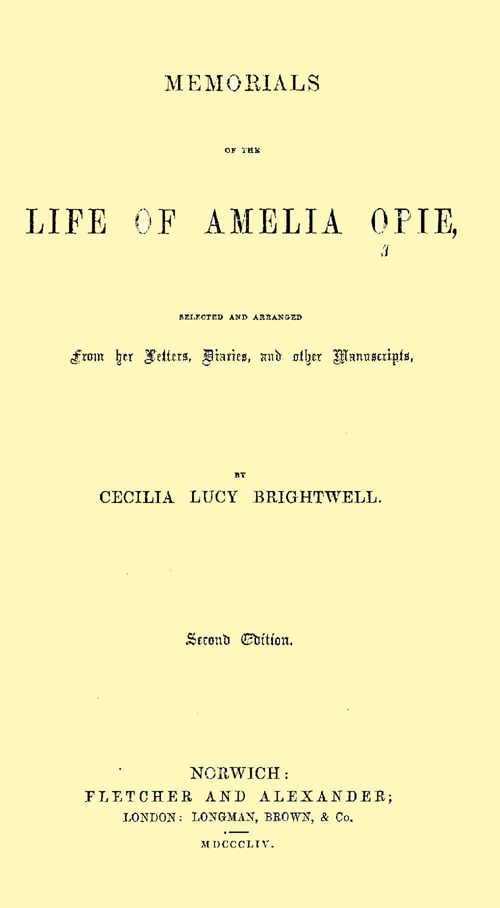 جلد کتاب Memorials of the Life of Amelia Opie