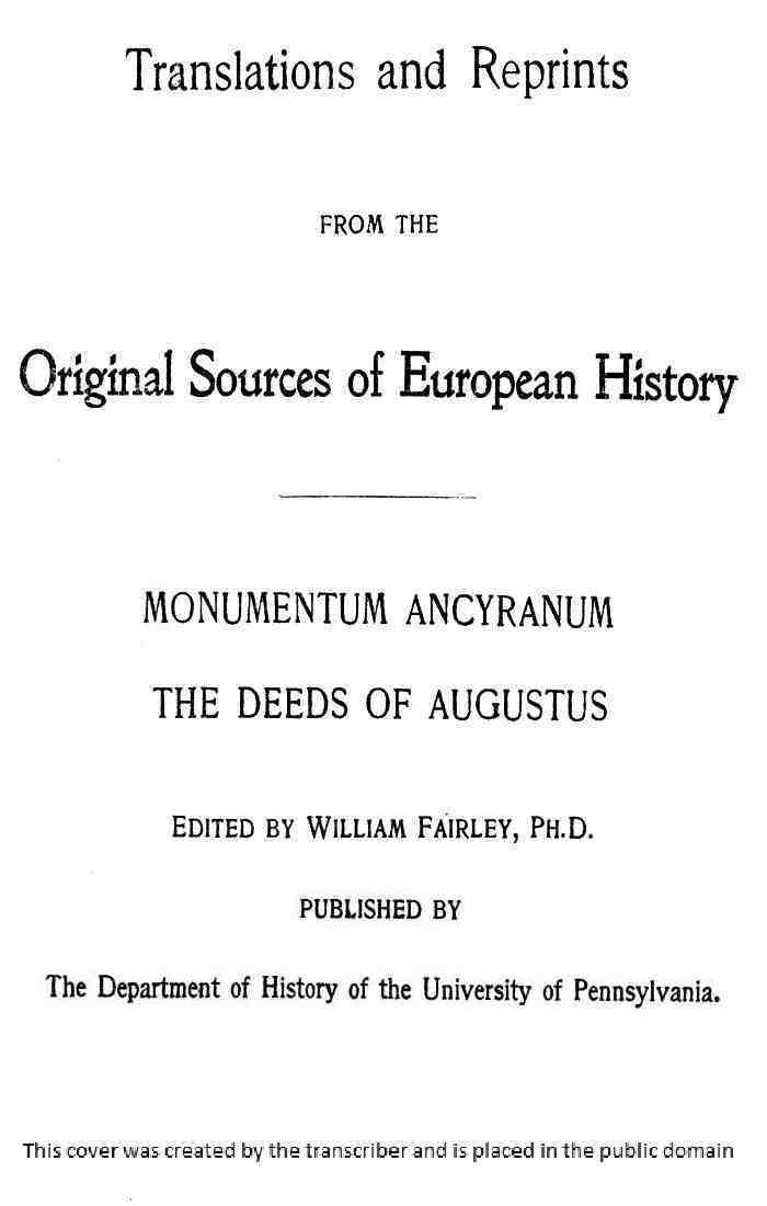 جلد کتاب Monumentum Ancyranum: The Deeds of Augustus