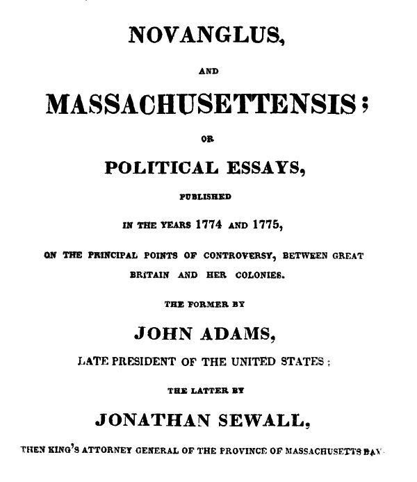 جلد کتاب Novanglus, and Massachusettensis