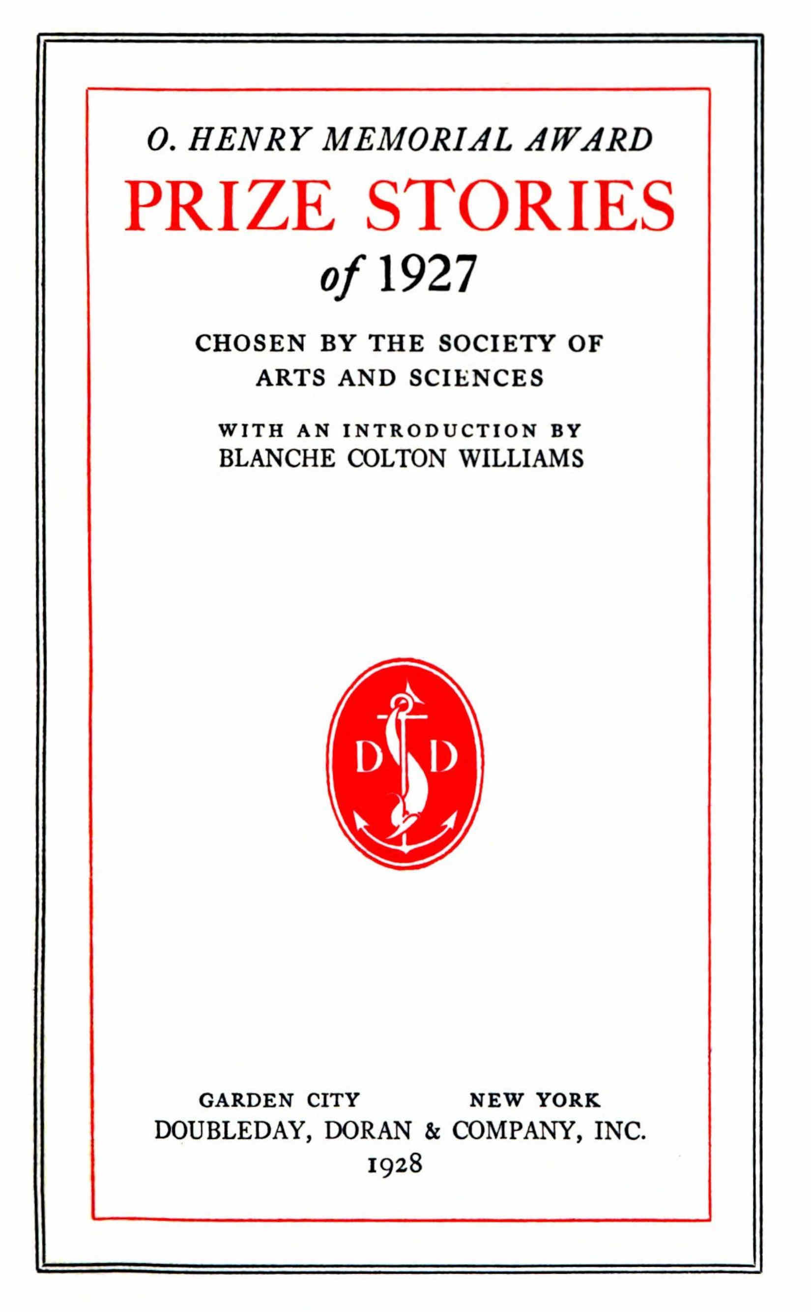 جلد کتاب O. Henry Memorial Award prize stories of 1927
