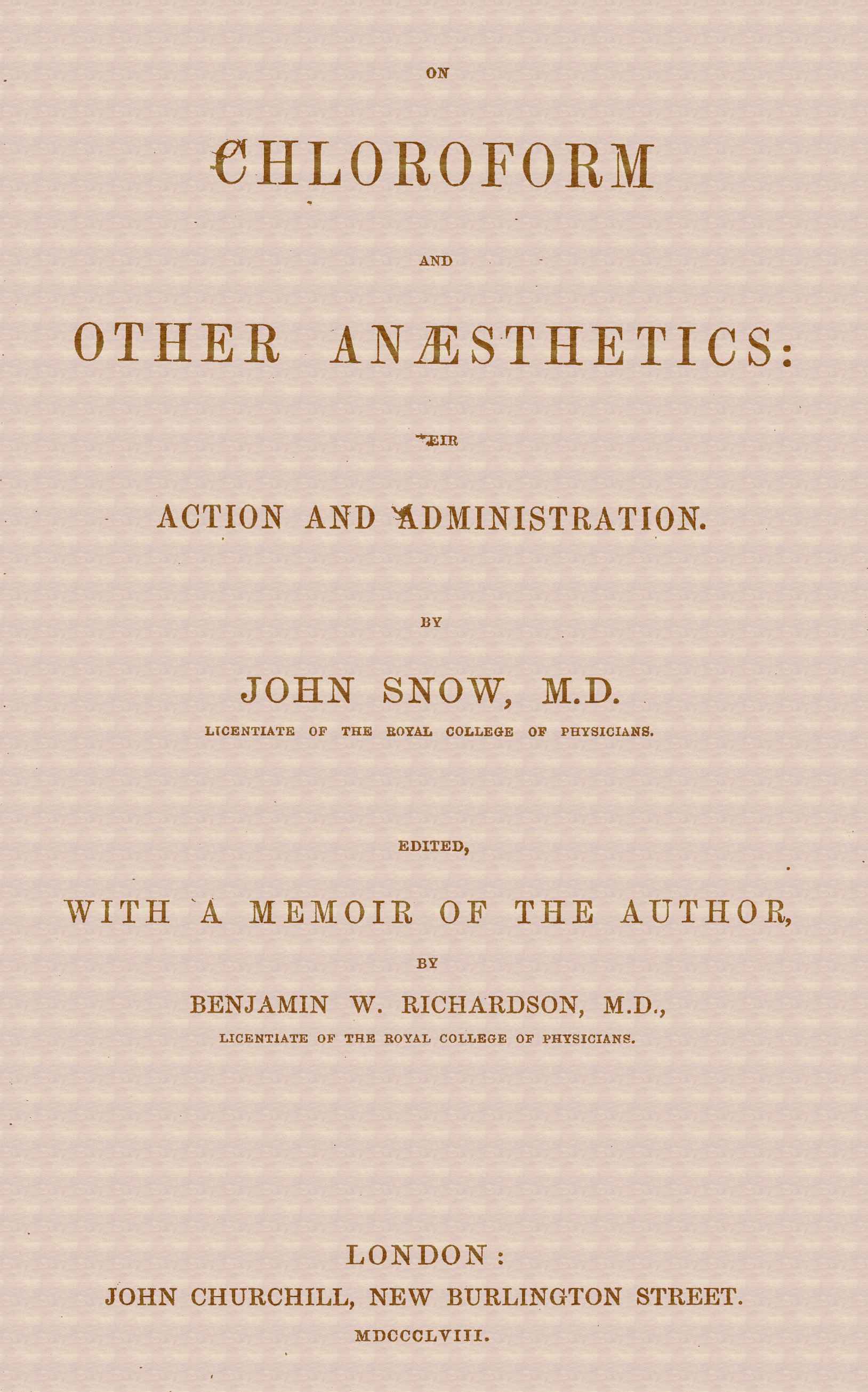 جلد کتاب On Chloroform and Other Anæsthetics