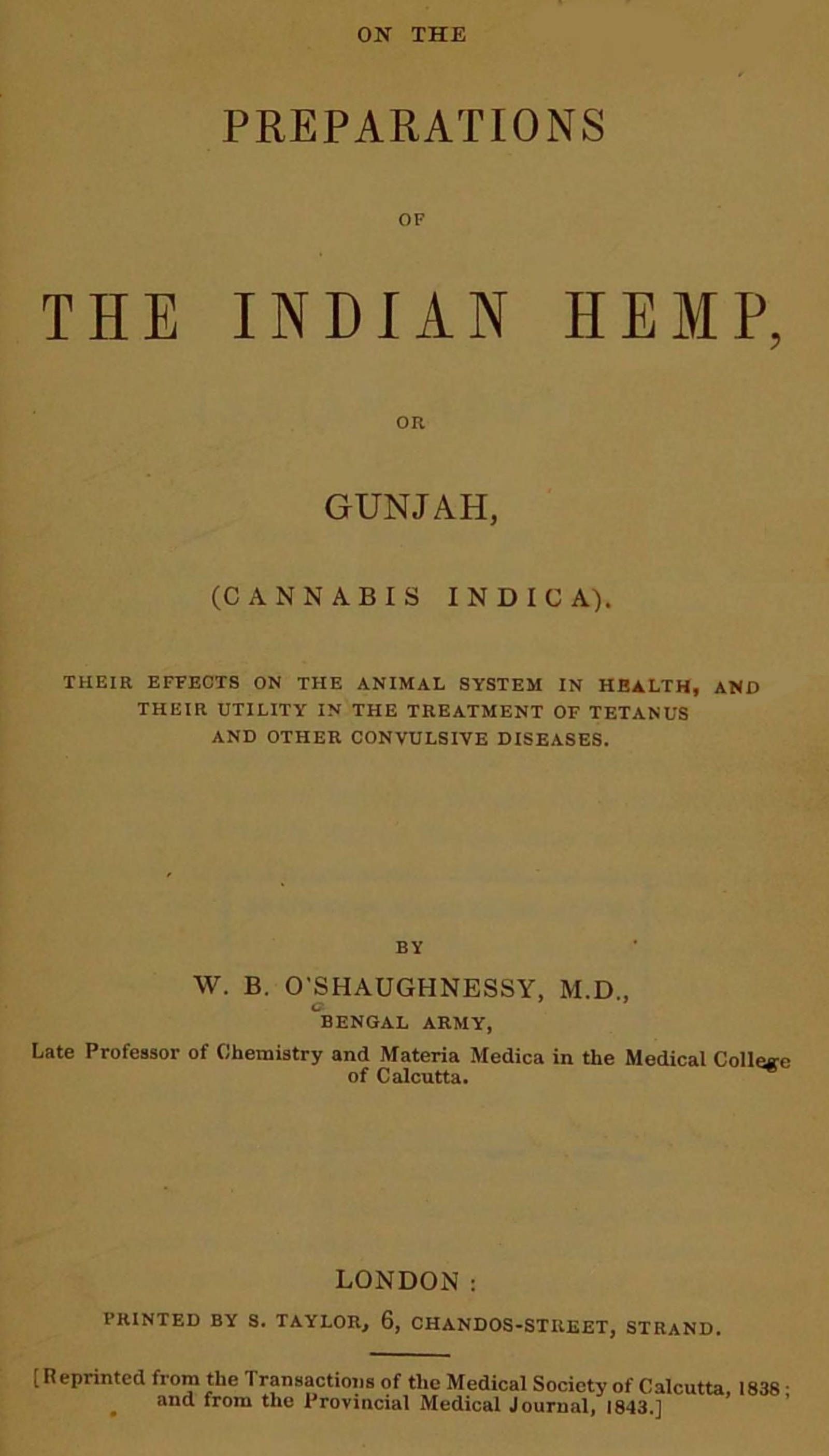 جلد کتاب On the Preparations of the Indian Hemp, or Gunjah (Cannabis Indica)