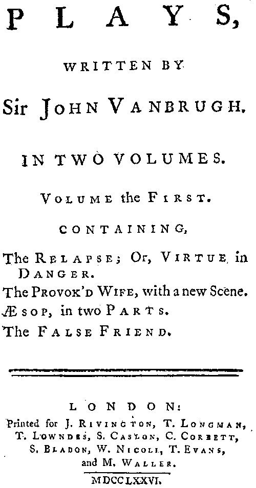 جلد کتاب Plays, Written by Sir John Vanbrugh, Volume the First