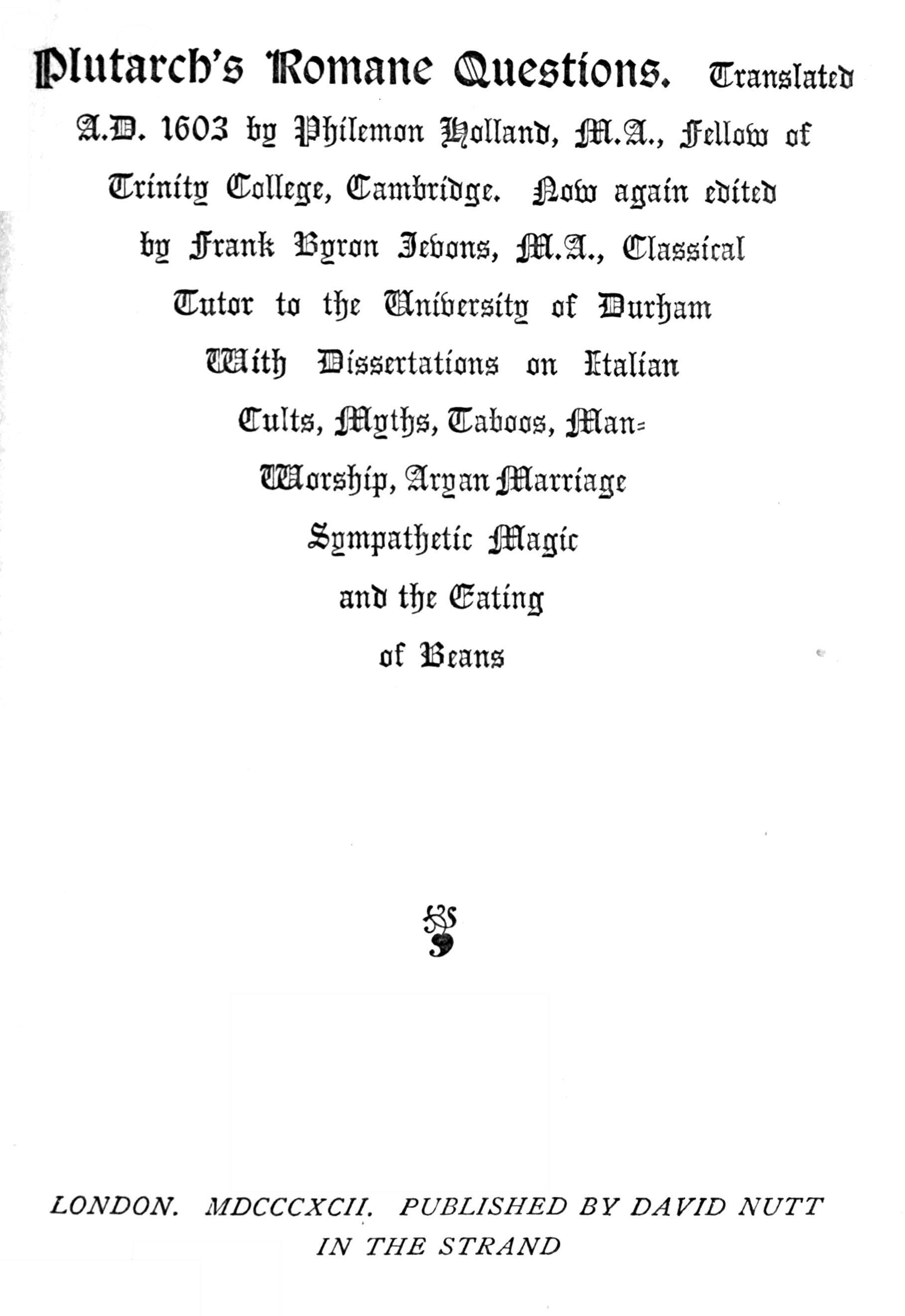 جلد کتاب Plutarch's Romane Questions