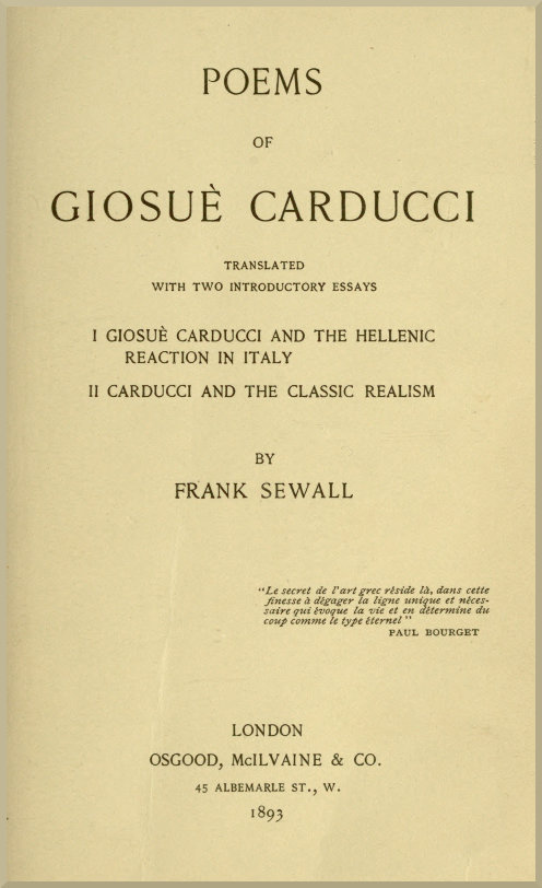جلد کتاب Poems of Giosuè Carducci