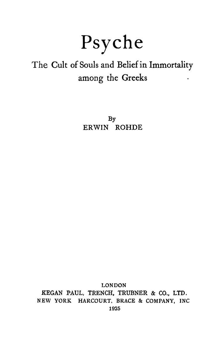جلد کتاب Psyche: The Cult of Souls and Belief in Immortality among the Greeks