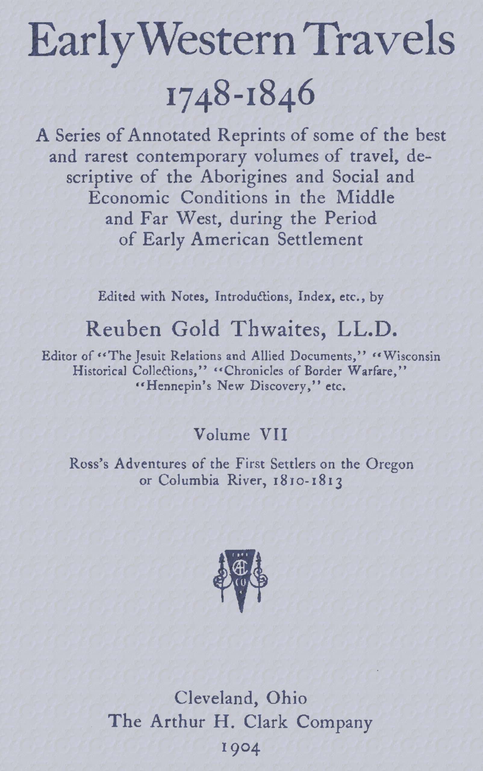 جلد کتاب Ross's Adventures of the First Settlers on the Oregon or Columbia River, 1810-1813
