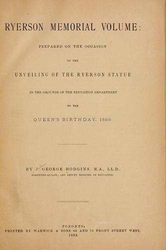 جلد کتاب Ryerson Memorial Volume